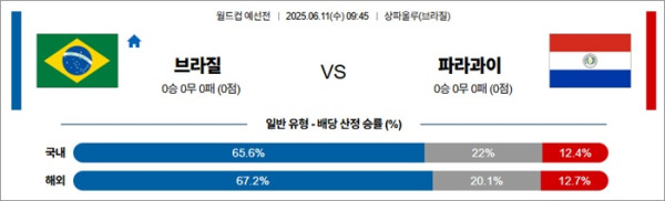 6월 11일 월드컵 예선전 브라질 vs 파라과이