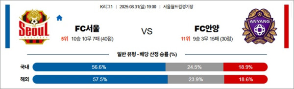 8월 31일 K리그1 FC서울 vs FC안양