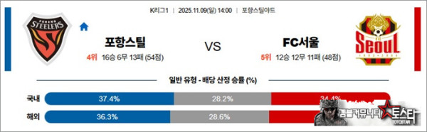 11월 09일 K리그1 포항스틸 vs FC서울